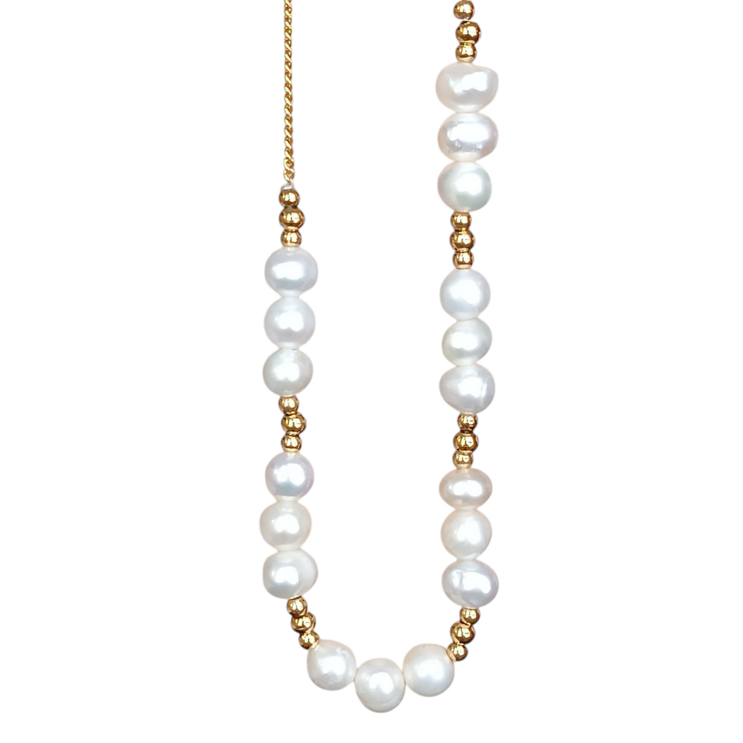 Collar triple perla blanca y dorada