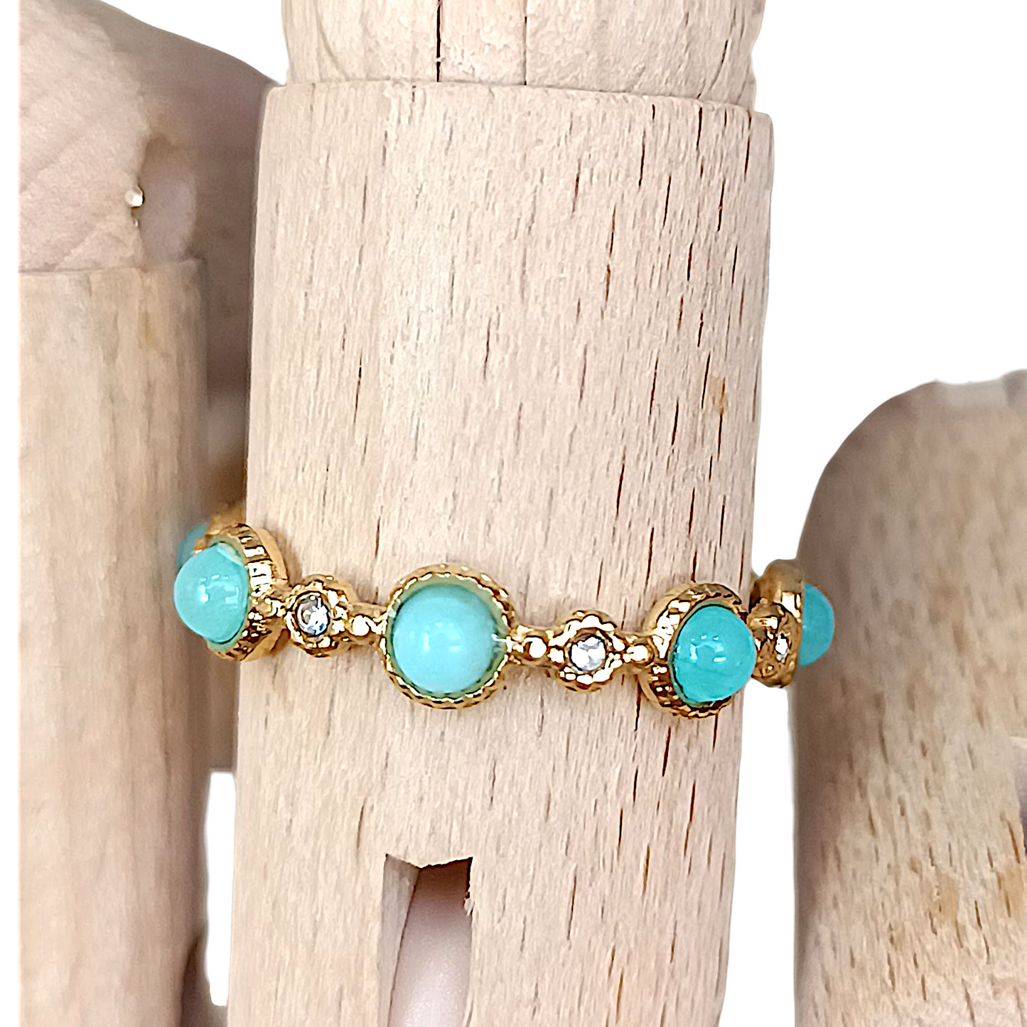 Anillo bolitas turquesas y dorado