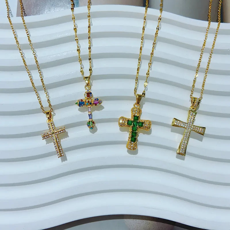 Colgante Cruz piedras colores