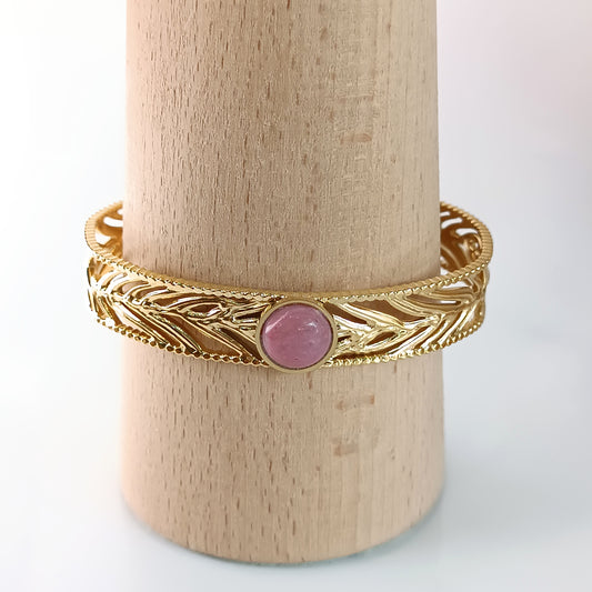 Pulsera Hojas y piedra rosa