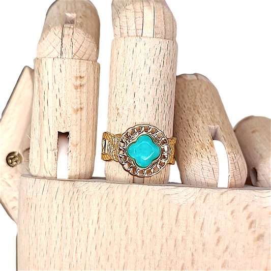 Anillo flor turquesa y dorado