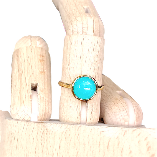 Anillo piedra redonda turquesa y dorada