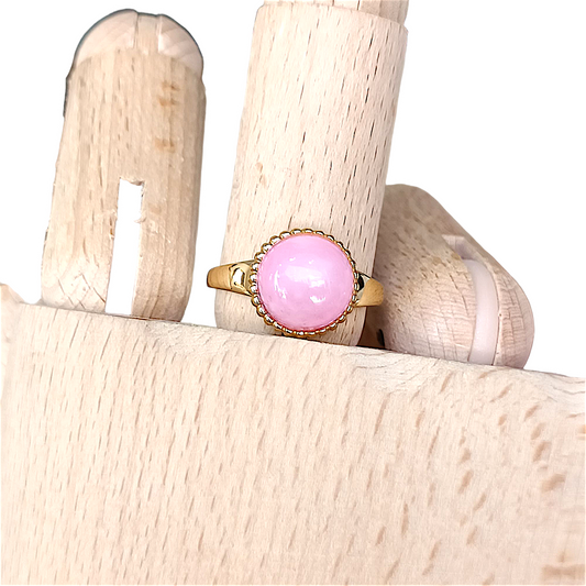 Anillo piedra redonda rosa y dorada